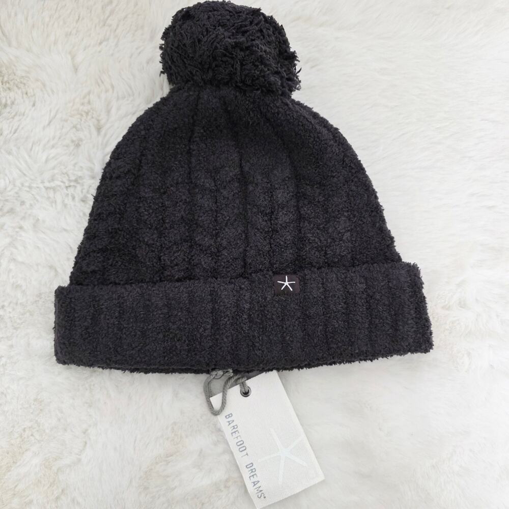 Barefoot Dreams CozyChic Cable Knit Beanie Hat Pom Pom Slouchy Brown NWT OS - Picture 1 of 12